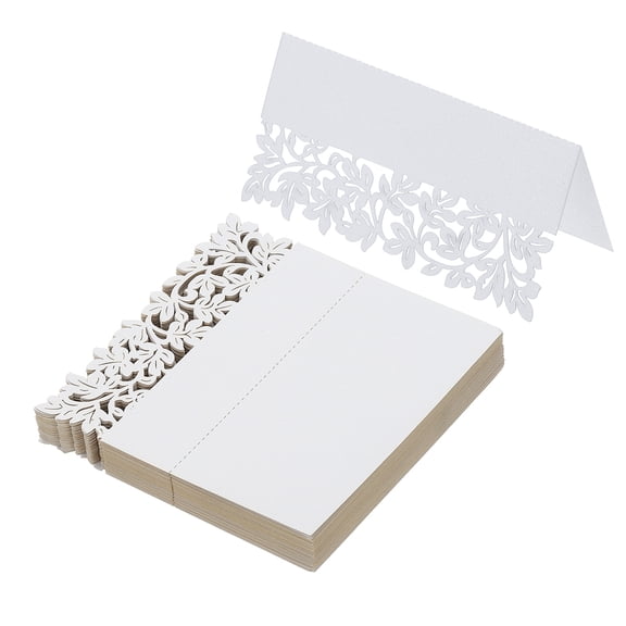Uxcell 50Pcs Wedding Place Cards, Laser Cut Leaves Table Place Cards Folded Tent Cards Name Card, White