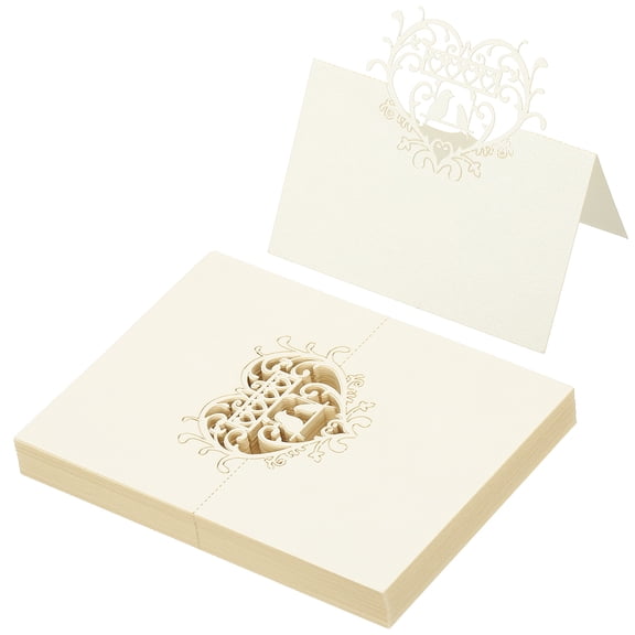 Uxcell 50Pcs Wedding Place Cards, Laser Cut Love Birds Table Place Cards Folded Tent Cards Name Card, Beige