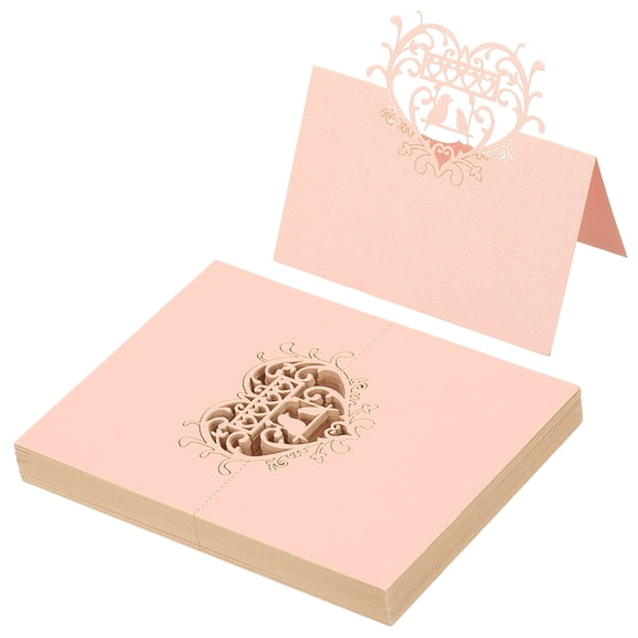 Uxcell 50Pcs Wedding Place Cards, Laser Cut Love Birds Table Place Cards Folded Tent Cards Name Card, Pink