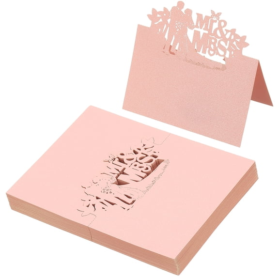 Uxcell 50Pcs Wedding Place Cards, Laser Cut Wedding Table Place Cards Folded Tent Cards Name Card, Pink