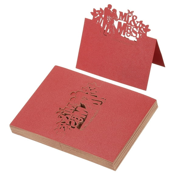 Uxcell 50Pcs Wedding Place Cards, Laser Cut Wedding Table Place Cards Folded Tent Cards Name Card, Red