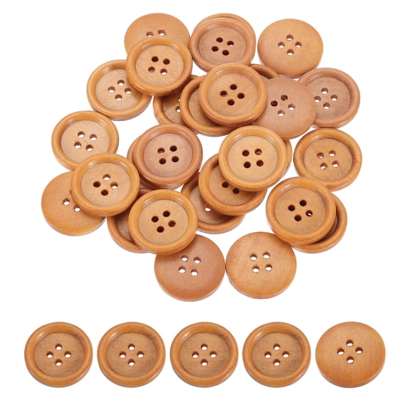 Uxcell 50 Pcs Wooden Buttons 7/8" 4 Hole Round Wood Sewing Button Craft Flatback for Sewing DIY Craft Earthy Yellow