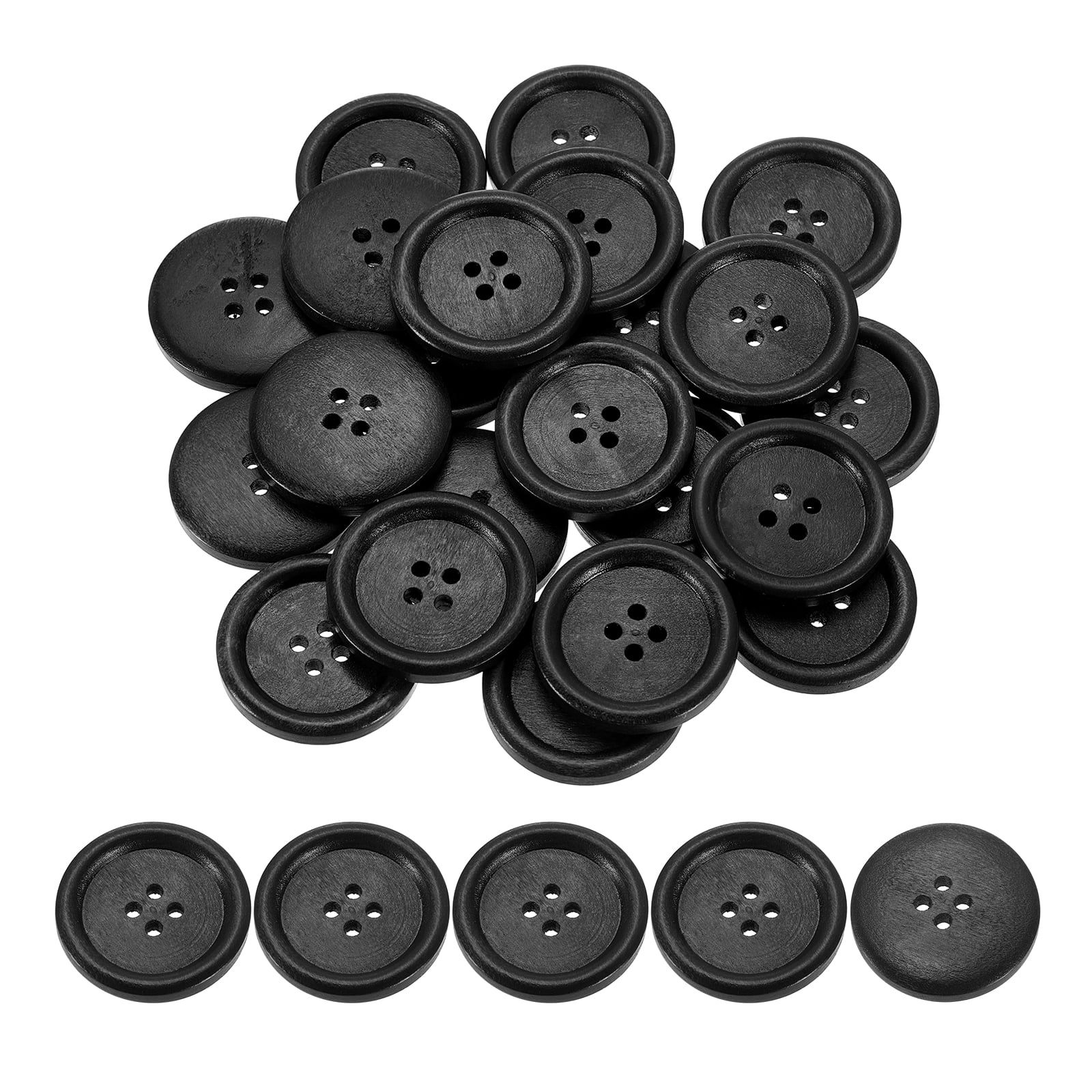 Uxcell 50 Pcs Wooden Buttons 1 3/16