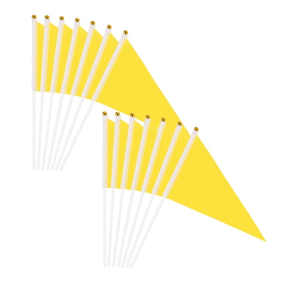 Uxcell 50Pcs Yellow Pennant Stick Flag, 8.3 x 5.5 Inch Handheld Solid Color Flags on Plastic Stick for DIY Graffiti Birthday Carnival Festival Celebration Sports Grand Opening Party