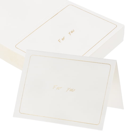 Uxcell 50Pcs For You Cards, 5.5" x 3.7" Blank Folded Cardstock Greeting Card with Gold Foil Border for Wishes Gift Wedding Graduation Birthday DIY Craft Invitations, White