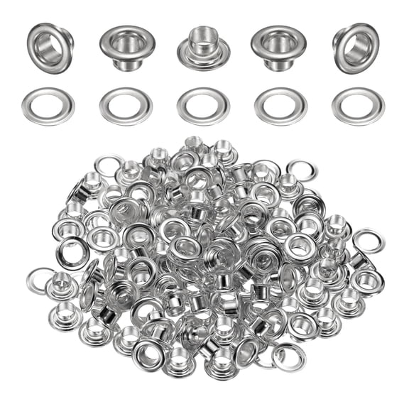Uxcell 50Set Grommets Eyelets 4mm 1/6 Inch Brass Eyelets Kit with Washers for Fabric Curtain Tarps Leather Belt Shoes Bag DIY, Silver