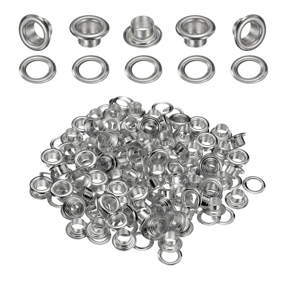 Uxcell 50Set Grommets Eyelets 6mm 1/4 Inch Brass Eyelets Kit with Washers for Fabric Curtain Tarps Leather Belt Shoes Bag DIY, Silver