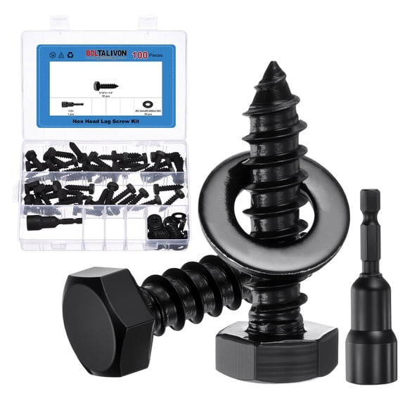 Uxcell 50Set Hex Head Lag Screw - 5/16"x1-1/4" Stainless Steel 18-8 (304) Lag Bolt Hexagon Head Heavy Duty Wood Screw Kit with Washer & Driver Bit for Wood, Deck, Fence, Furniture, Black