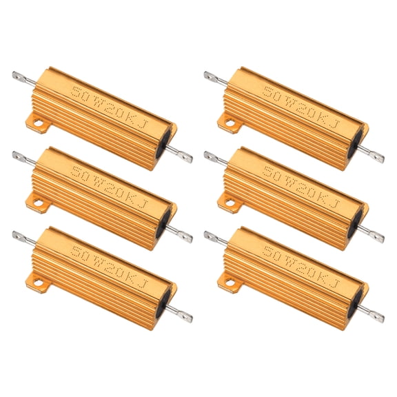 50W 20000 Ohm Aluminum Shell Resistor, 6Pcs Aluminum Housing Resistor, 5% Tolerance Wirewound Resistors Screw Tap Chassis Mounted, Golden