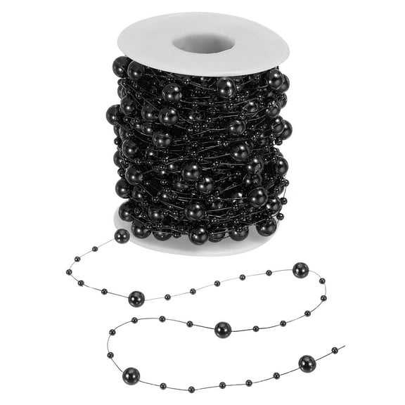 Uxcell Christmas Tree Beads Garland Craft Pearl Bead Garland Pearl String Strands Chain Roll for DIY Fireplace Wedding Party Black