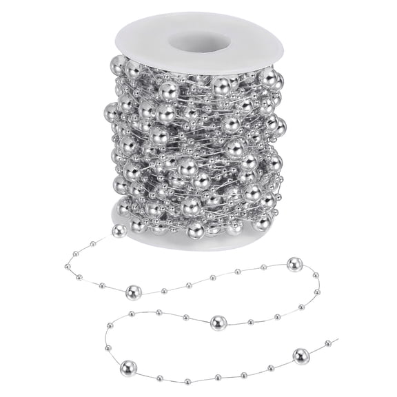 Uxcell Christmas Tree Beads Garland Craft Pearl Bead Garland Pearl String Strands Chain Roll for DIY Fireplace Silver