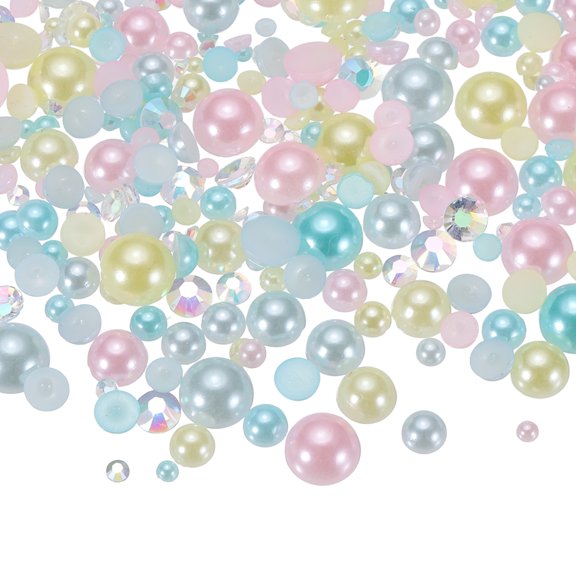 Uxcell 50g Half Pearl Rhinestones, Pastel Rainbow Series, Mixed Sizes 3-10mm/0.12-0.39inch" Mix Flatback Resin Rhinestones Half Round Pearls for DIY Crafts Tumblers Nails Face Art