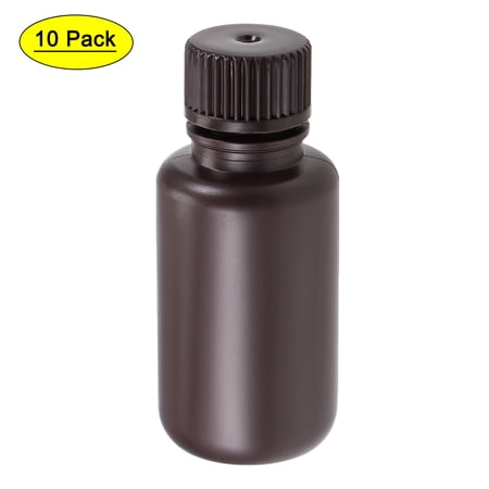 Uxcell 50ml/1.7oz Plastic Small Mouth Lab Reagent Bottle Brown 10 Count