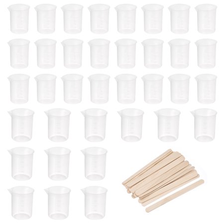 Uxcell 50ml 100ml PP Plastic Graduated Beaker Clear with Stirring Sticks 56in1 Set