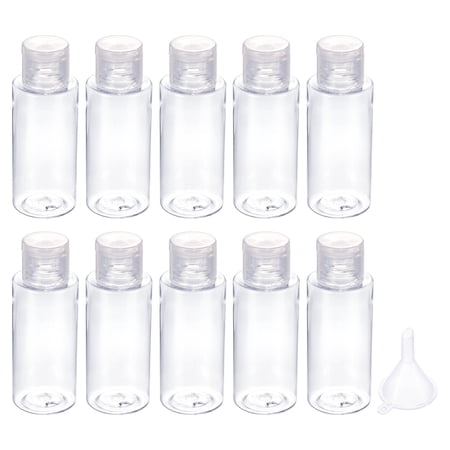 Uxcell 50ml 33x68mm Clear Travel Bottles Set Squeeze Bottle with Funnel for Shampoo Lotion Cream Soap 10in1 Set