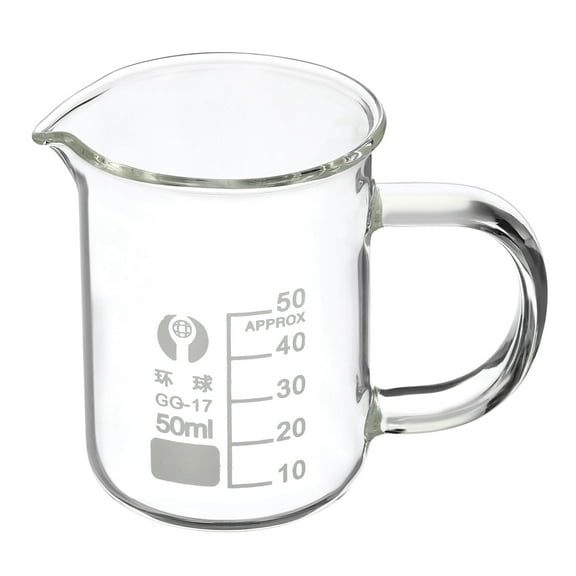 Uxcell 50ml Glass Beaker with Handle, 3.3 Borosilicate Graduated Lab Measuring Cups