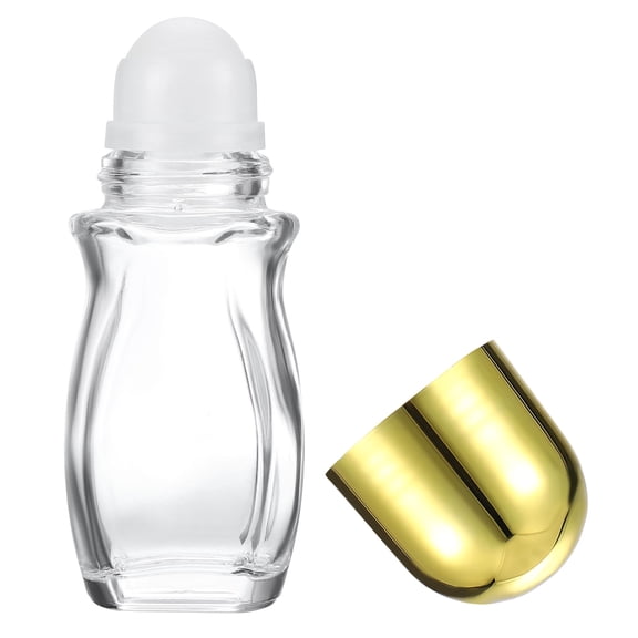 Uxcell 50ml Glass Empty Roller Bottles, 1 Pcs Leak-Proof Massage Rollerball Container for Essential Oils, Gold