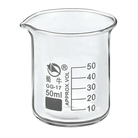Uxcell 50ml Low Form Glass Beaker, 3.3 Borosilicate Graduated Lab Measuring Cups
