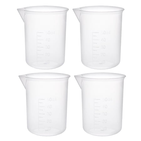 Uxcell 50ml PP Graduated Beaker Measuring Cup Transparent for Lab 4 Pack