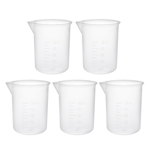 Uxcell 50ml PP Graduated Beaker Measuring Cup Transparent for Lab 5 Pack