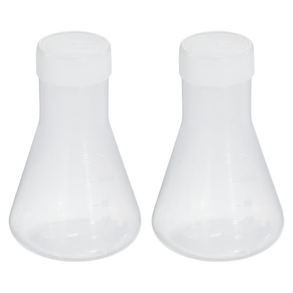 Uxcell 50ml Plastic Erlenmeyer Flask with Screw Caps, 2 Pack Narrow Mouth Conical Flask for Laboratory, Clear