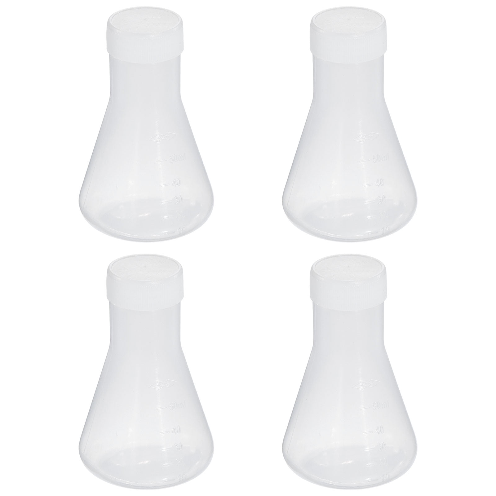 Uxcell 50ml Plastic Erlenmeyer Flask with Screw Caps, 4 Pack Narrow