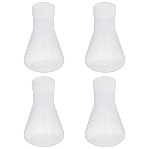 Uxcell 50ml Plastic Erlenmeyer Flask with Screw Caps, 4 Pack Narrow Mouth Conical Flask for Laboratory, Clear