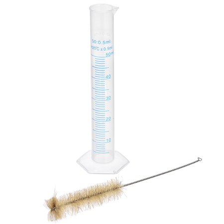 Uxcell 50ml Plastic Measuring Cylinder with 1 Brush 2 in1 Set for Science Lab