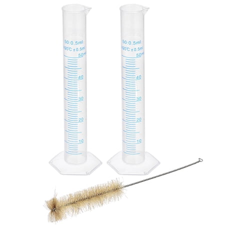 Uxcell 50ml Plastic Measuring Cylinder with 1 Brush, 3in1 Set for Science Lab