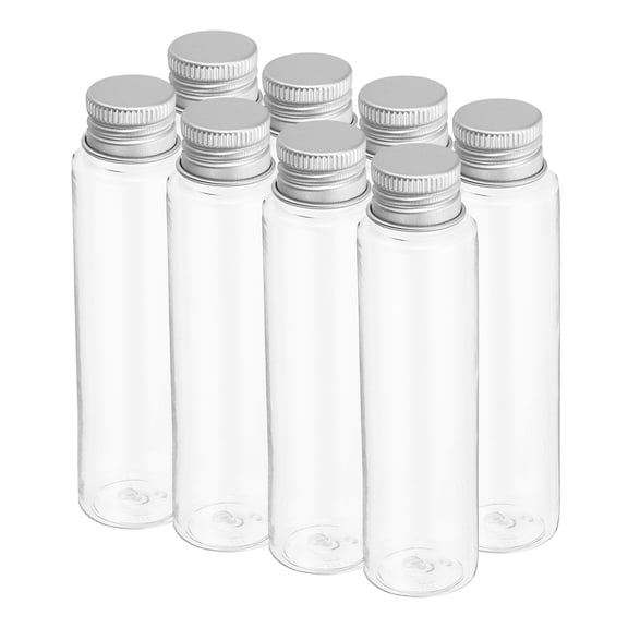 Uxcell 50ml Plastic Test Tubes with Screw Caps, 8Pcs 106x28mm Flat Bottom Tubes for Party Decoration, Silver Tone