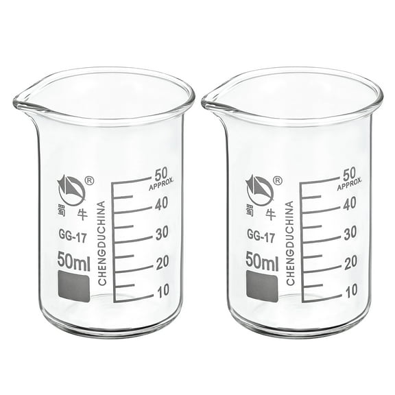 Uxcell 50ml Tall Form Glass Beaker 3.3 Borosilicate Graduated Lab Measuring Cups 2 Pack