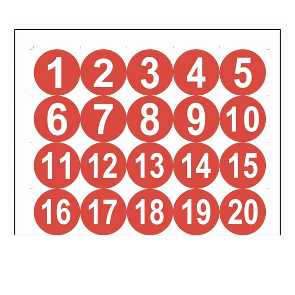 Uxcell 50mm Dia Round Number Stickers Number 1-20 Red