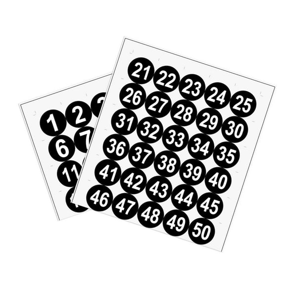 Uxcell 50mm Dia Round Number Stickers Number 1-50 Black