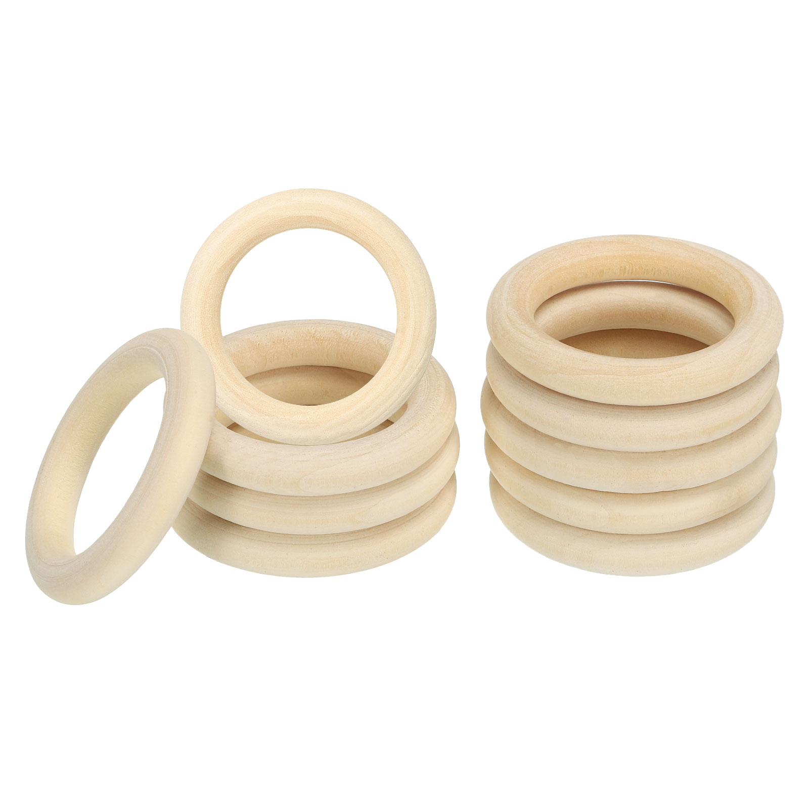 Uxcell 50mm Unfinished Wooden Rings, 10 Pack Natural Solid Circle Rings ...