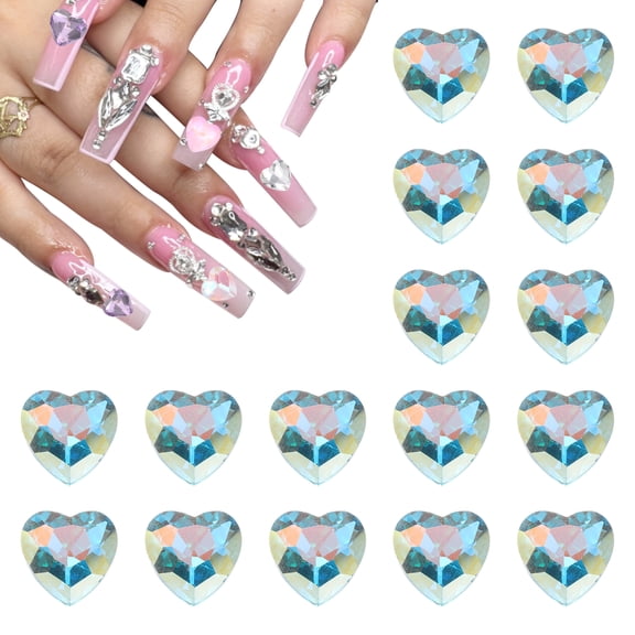 Uxcell 50pcs 10mm Heart Crystal Rhinestones Pointed Back Glass Rhinestone Gems for Jewelry Making Crafts, Blue