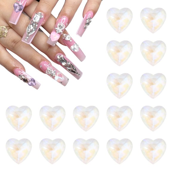 Uxcell 50pcs 12mm Heart Crystal Rhinestones Pointed Back Glass Rhinestone Gems for Jewelry Making Crafts, Clean White
