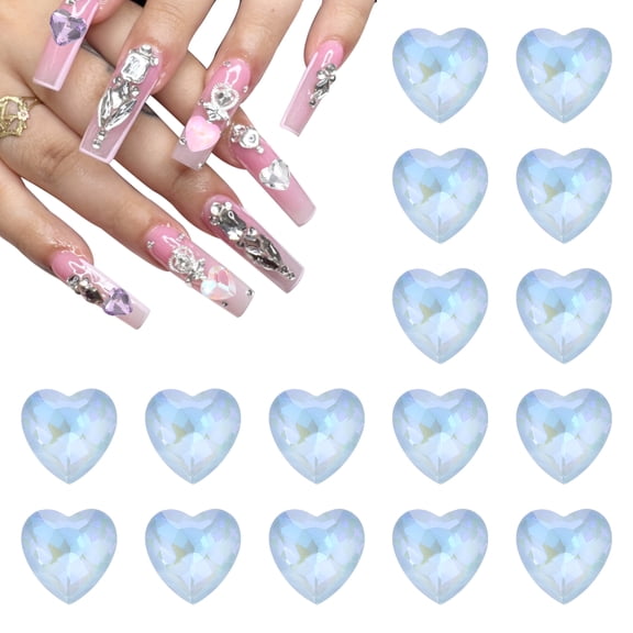 Uxcell 50pcs 12mm Heart Crystal Rhinestones Pointed Back Glass Rhinestone Gems for Jewelry Making Crafts, Light Blue