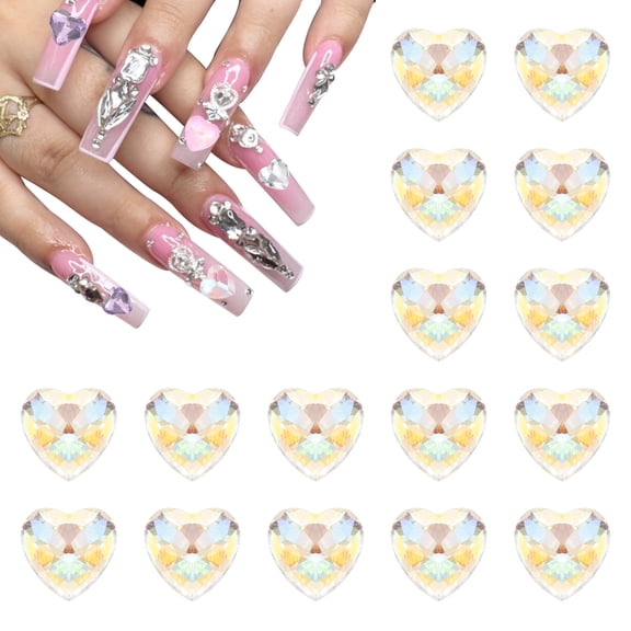 Uxcell 50pcs 12mm Heart Crystal Rhinestones Pointed Back Glass Rhinestone Gems for Jewelry Making Crafts, White