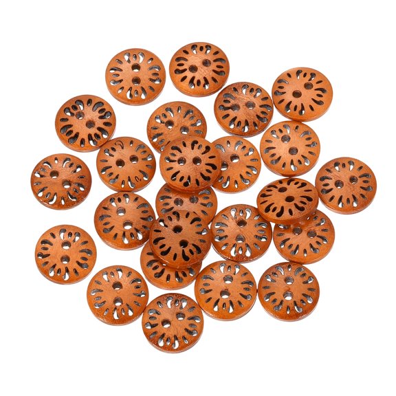 Uxcell 50pcs 2 Hole Flower Craft Sewing Button 15mm Handmade Wood Replacement Round Buttons for Clothing Decoration DIY, Brown