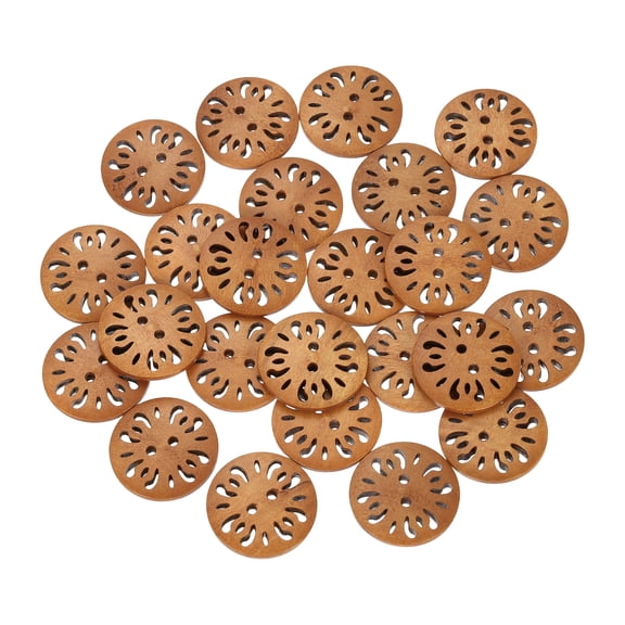 Uxcell 50pcs 2 Hole Flower Craft Sewing Button 30mm Handmade Wood Replacement Round Buttons for Clothing Decoration DIY, Brown