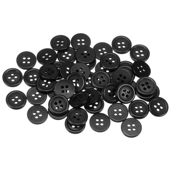 Uxcell 50Pcs 20L Sewing Buttons 1/2"(12.5mm) Resin Round Flat 4-Hole Craft Buttons for Sewing Clothing DIY, Black