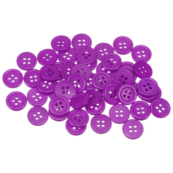 Uxcell 50Pcs 20L Sewing Buttons 1/2"(12.5mm) Resin Round Flat 4-Hole Craft Buttons for Sewing Clothing DIY, Purple