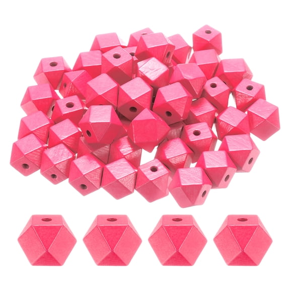 Uxcell 50pcs 20mm Rose Pink Geometric Wood Beads 3.3mm Large Hole Polygon Wooden Loose Spacer Beads for Jewelry Making Necklace Bracelets DIY Crafts Macrame Handmade Decorations