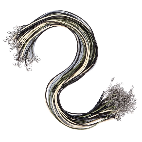 Uxcell 50pcs 24 Inch Waxed Necklace Cord, 2mm Bulk Necklace String with 2 Inch Extension Chain Waxed Leather Cord Rope