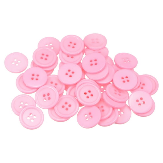 Uxcell 50Pcs 32L Sewing Buttons 4/5"(20mm) Resin Round Flat 4-Hole Craft Buttons for Sewing Clothing DIY, Pink
