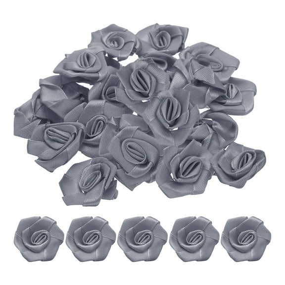 Uxcell 50pcs 3cm Ribbon Roses for Crafts Artificial Fabric Flowers, Grey