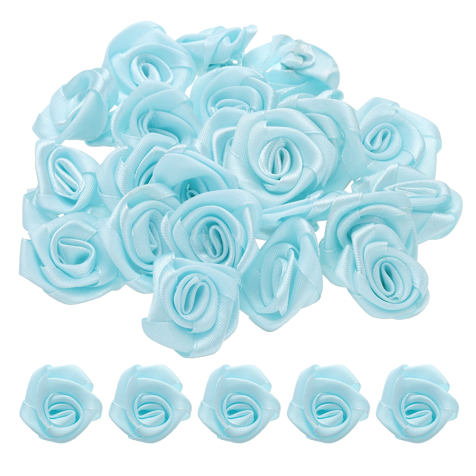 Blue Ribbion Roses Uxcell 50pcs 3cm Ribbon Roses for Crafts Artificial Fabric Flowers ...