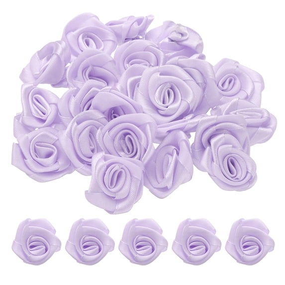 Uxcell 50pcs 3cm Ribbon Roses for Crafts Artificial Fabric Flowers, Purple