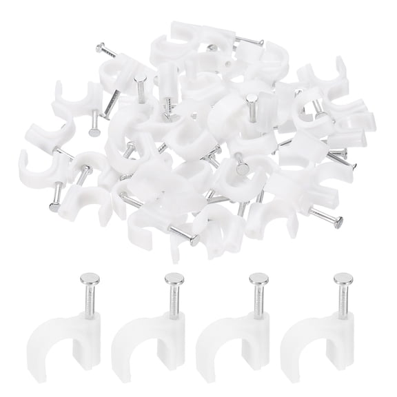 Uxcell 50pcs Cable Clips 9mm Half Clamp J-Hook with Nail Circular Single Nail in Cable Wire Clips on Wall for RG6 RG59 CAT6 RJ45 Ethernet Tacks Coax  Pex Tubing Pipe Support, White