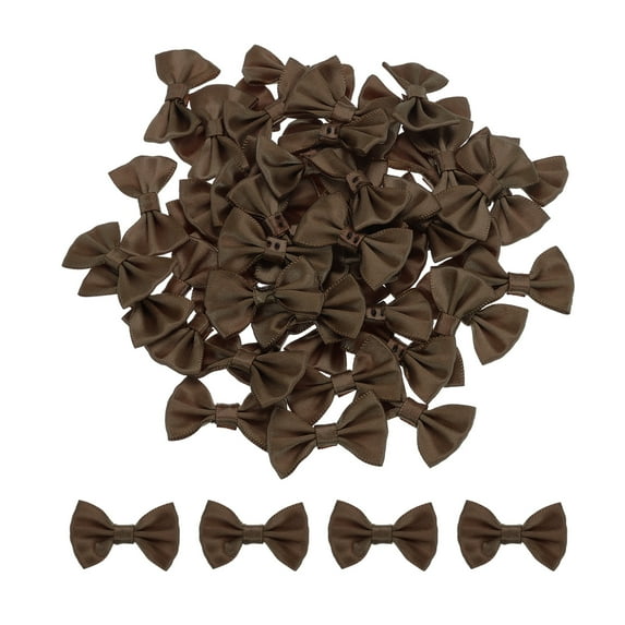 Uxcell 50pcs Dark Brown Bow Ties 1.5" x 1" Mini Bowknot for Crafting Little Satin Bow Bulk DIY Sewing Scrapbooking